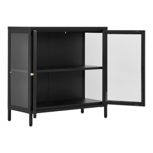 Credenza Dalby con 2 ante in vetro, acciaio nero 80×35×80 cm