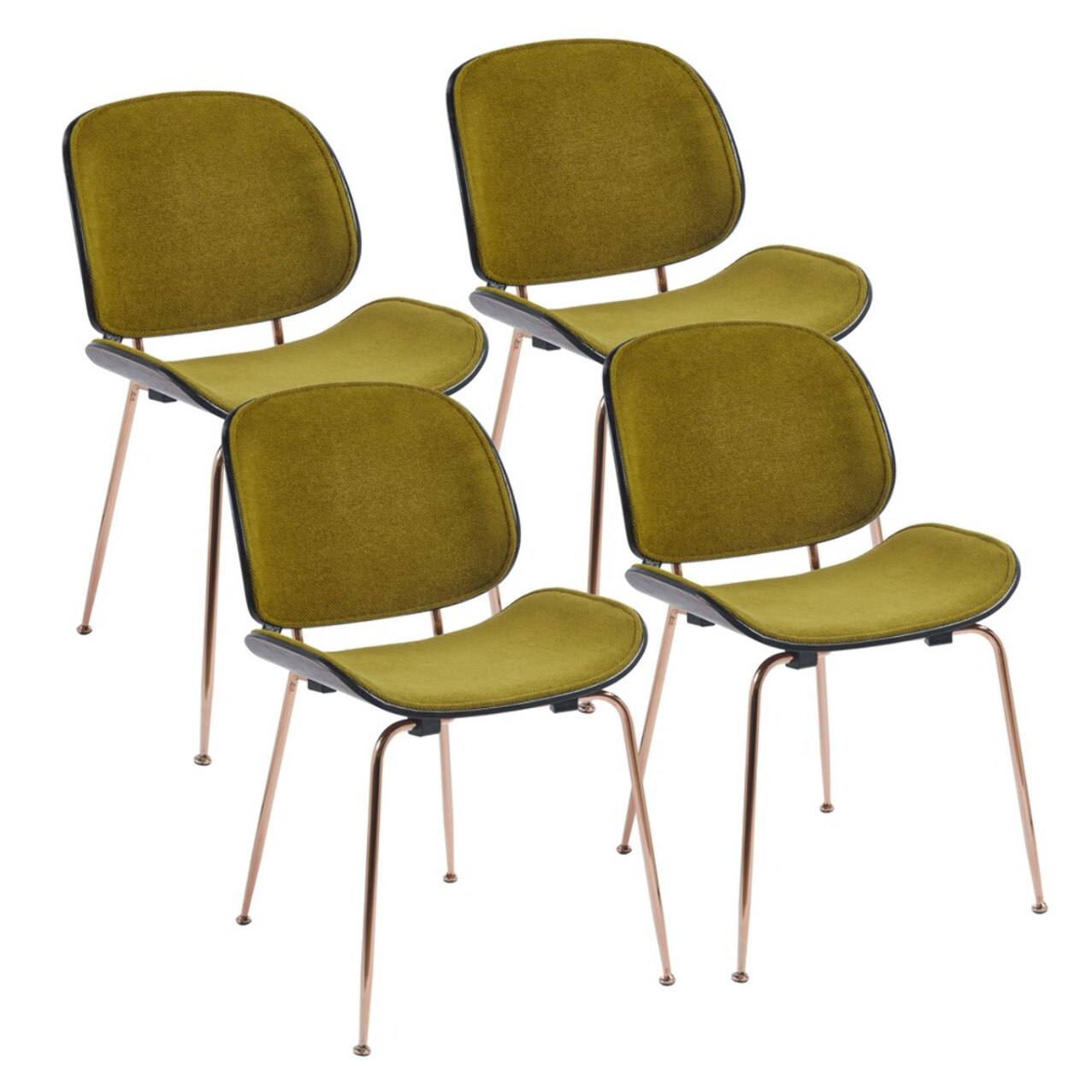 Set da 4 sedie verdi in tessuto con gambe metallo finitura oro rosa - Elizabeth