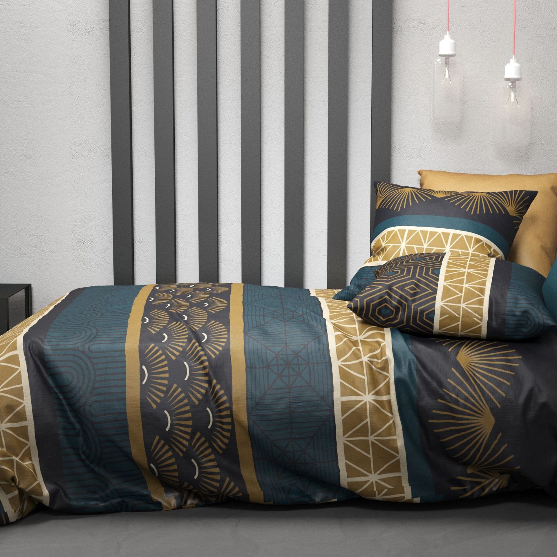 Parure housse de couette coton emeraude, marron