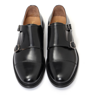 Mocassini doppia fibbia in pelle abrasivata con fondo in cuoio antiscivolo nero