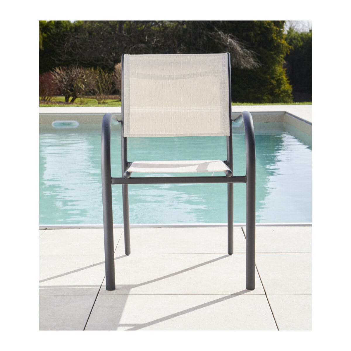 Ensemble table et chaises de jardin  - Gris anthracite et Lin - HONFLEUR BEZIERS