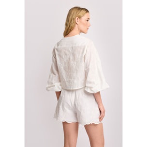 Kocca - Blusa ricamata in puro cotone Donna, Tinta unita, Girocollo