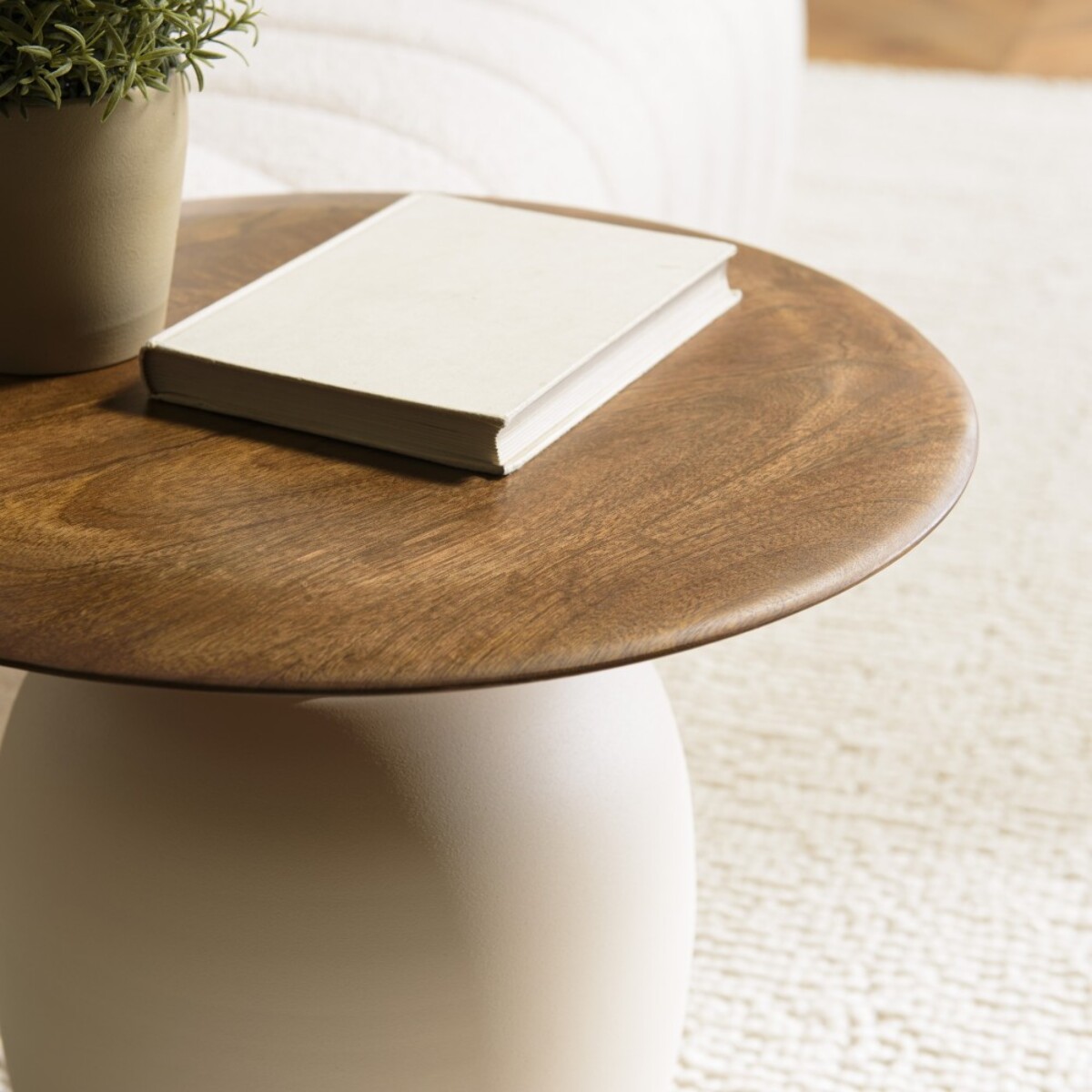 JAMES - Table d'appoint 48x48cm plateau en manguier pied métal ivoire JAMES