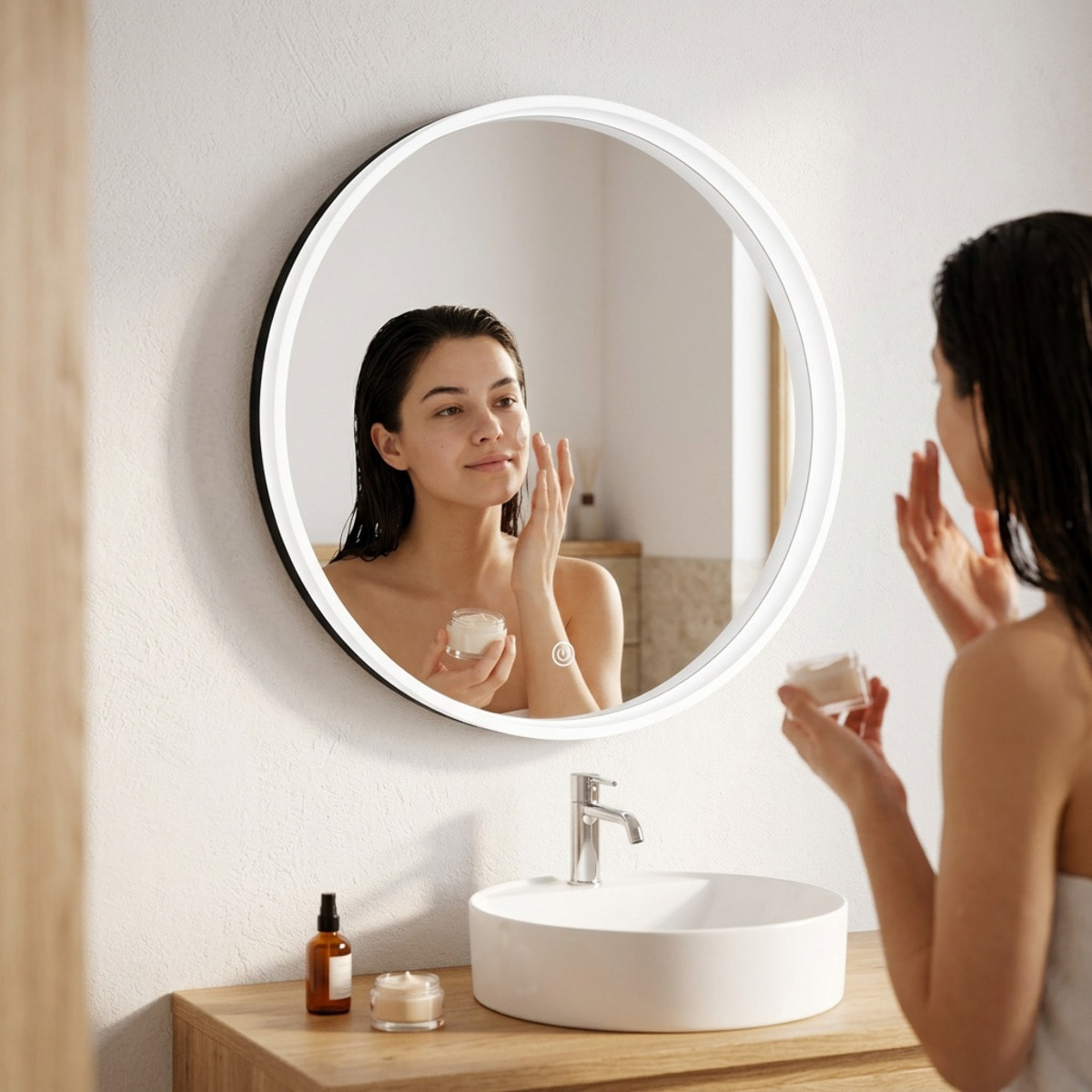 Miroir LED rond 60 cm avec capteur tactile et mémoire des réglages SAT (SATZFULED60)