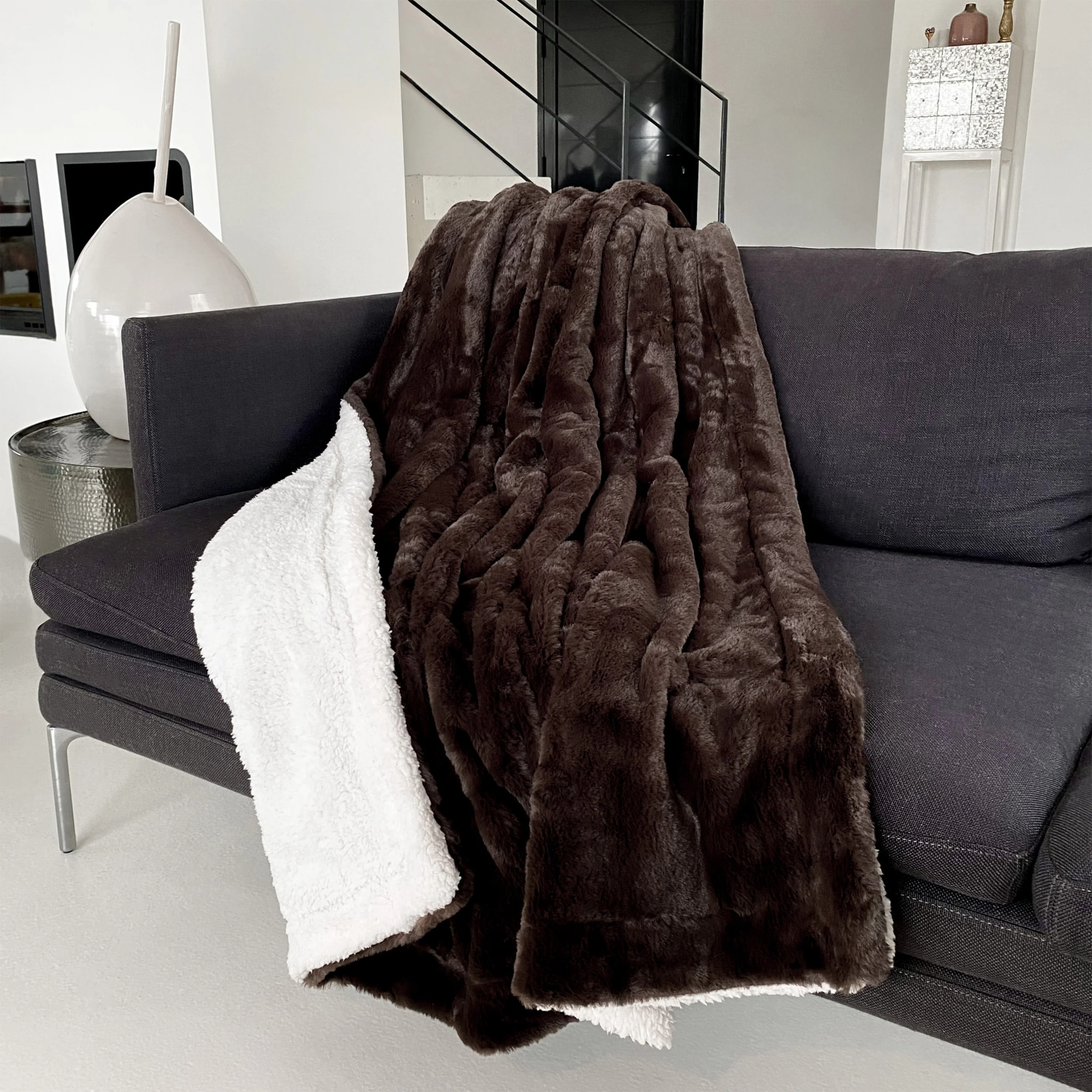 Plaid imitation "Lapin" - Cocoon Chocolat - 130x170cm - 610g/m²