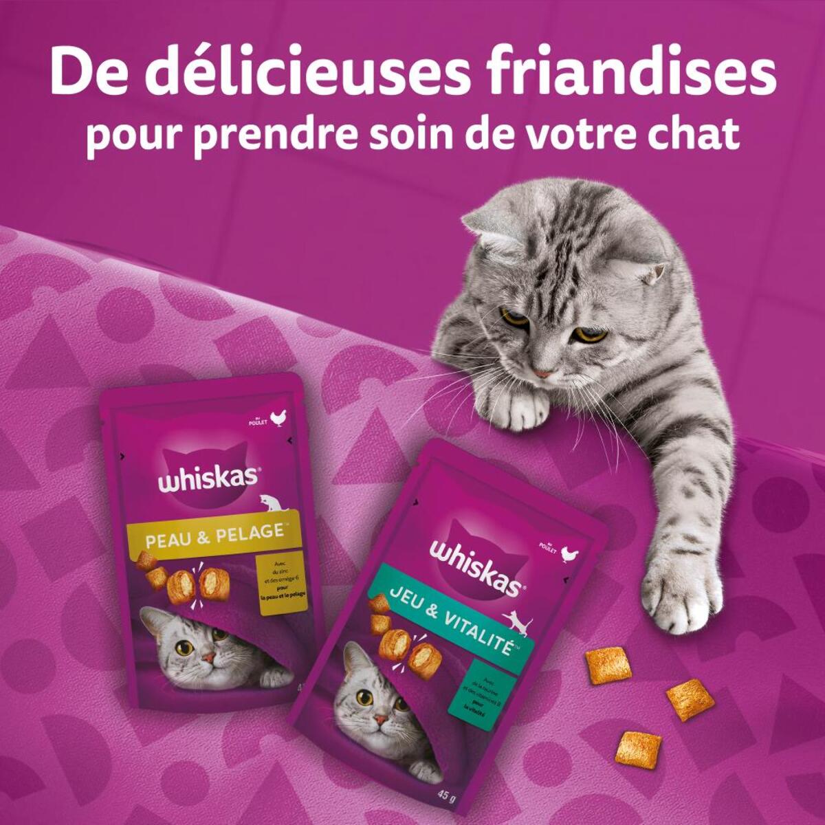 WHISKAS Aliment complémentaire Détente Relaxation au poulet pour chat 8x45g