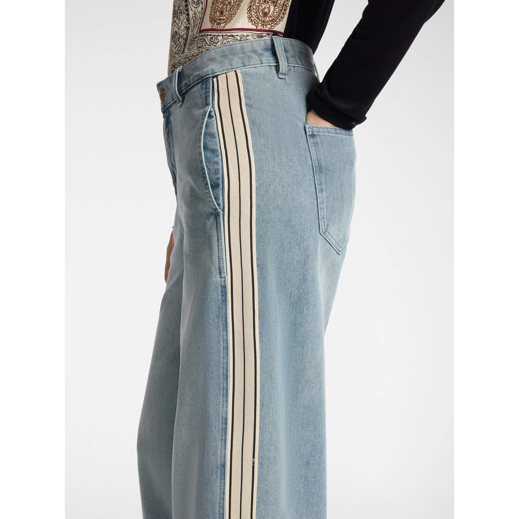 Elena Mirò - Jeans wide leg con bordes laterales - Azul