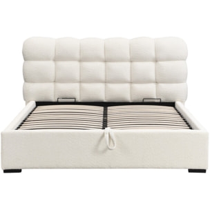 Lit coffre avec tête de lit en tissu bouclé - LOLA