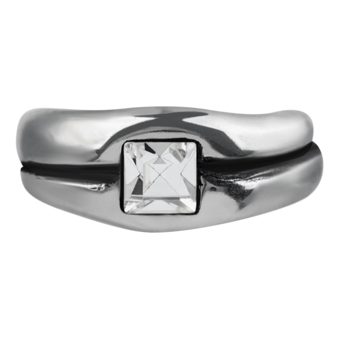 Anillo-Swarovski cuadrado cristal plata925 chapado