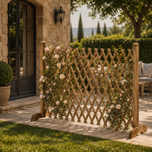 Griglia In Legno Pannello Estensibile Fino a 120 Cm Grigliato Divisorio Separè Alto 150 Cm Autoportante Per Balcone Giardino Terrazzo Piscina