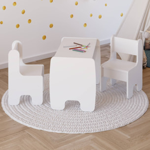 Set Timi Tavolo per Bambini con Due Sedie in Legno Bianco