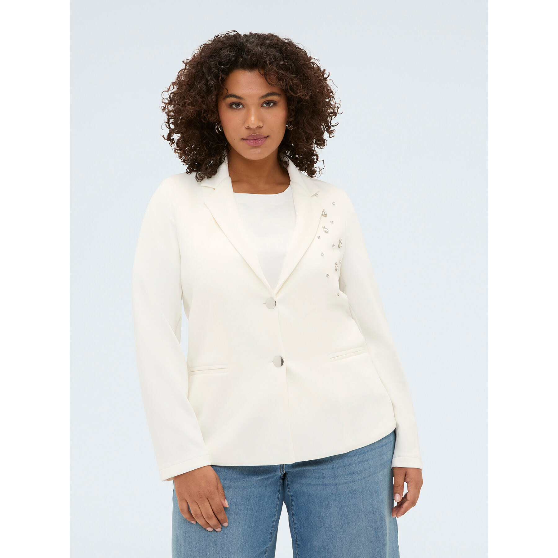 Fiorella Rubino - Blazer in scuba con applicazioni crystal - Bianco