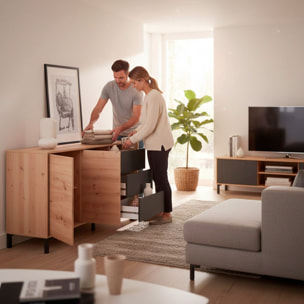 Credenza Industriale Moderna Con 2 Ante E 3 Cassetti Madia Mobile Contenitore Salvaspazio Soggiorno Sala Pranzo 74x154x41 Cm Rovere e Grigio Antracite