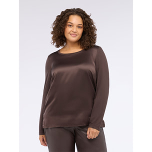 Fiorella Rubino - T-shirt bimaterica a maniche lunghe - Marrone