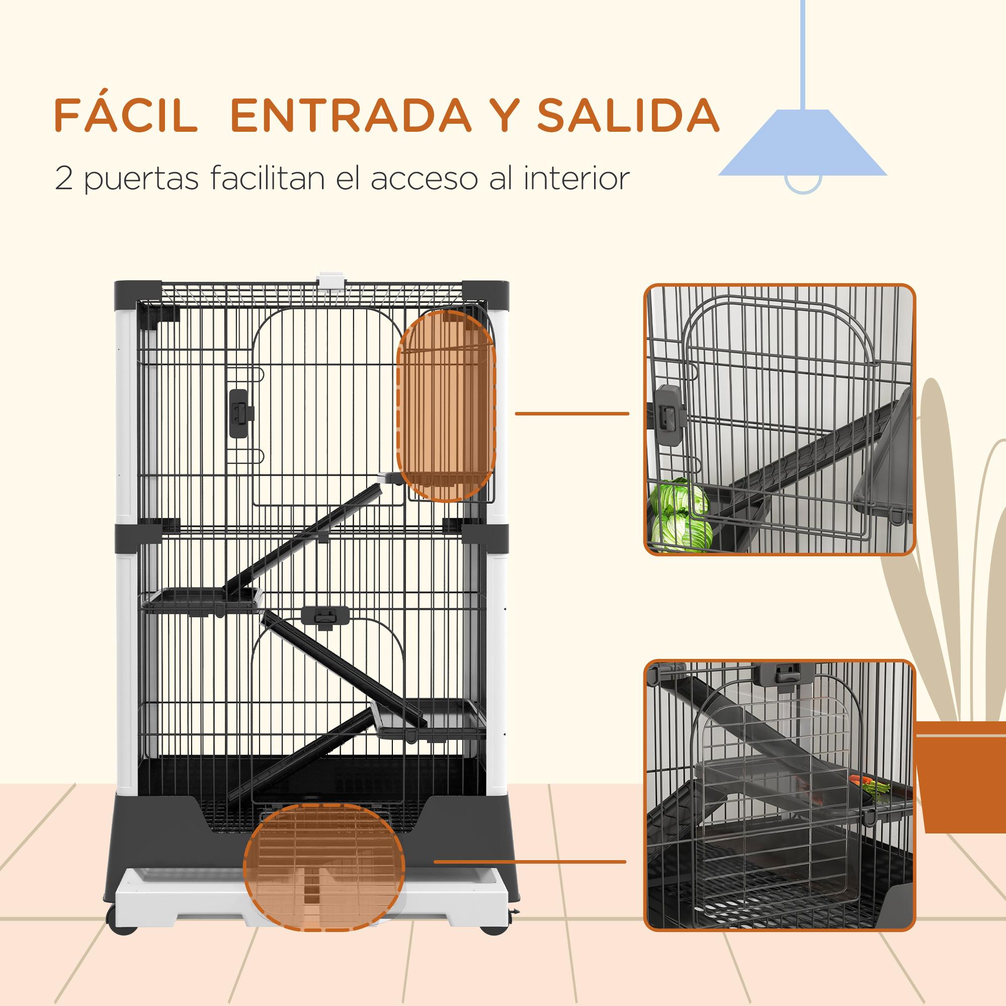 Jaula para Animales Pequeños con Ruedas 114x75x50 cm Valla para Mascotas con 3 Plataformas 3 Rampas Bandejas Extraíbles para Hurones Conejos Negro