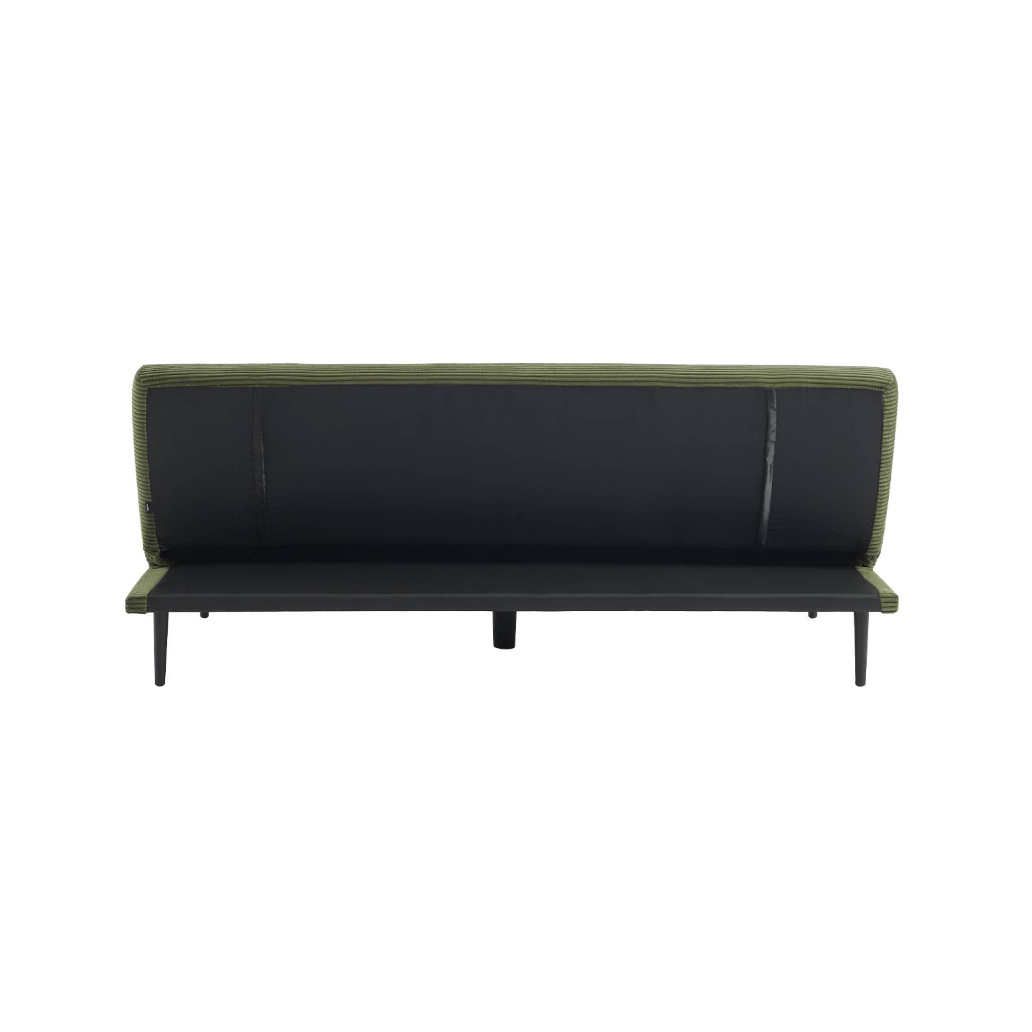 Canapé banquette convertible 3 places velours côtelé kaki piétement métal L 180 x P 100 x H 74.5 cm - Max