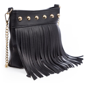 Bedulita Bolso bandolera Mujer. Piel auténtica Dollaro con flecos y detalles metálicos.