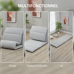 Fauteuil convertible fauteuil paresseux grand confort inclinaison dossier multipositions 90°-180° acier tissu gris clair