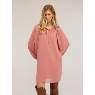 Motivi - Vestido corto con mangas plisadas - Rosa cipria
