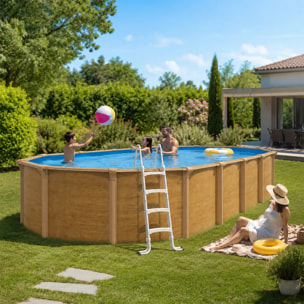 Piscine hors sol acier ovale 9,15 x 4,55 x 1,32 m aspect bois OSMOSE