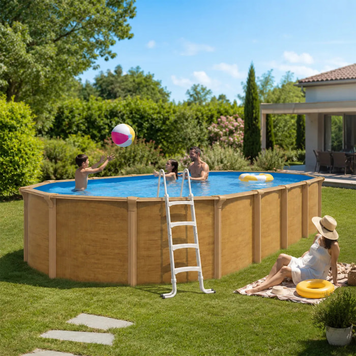 Piscine hors sol acier ovale 9,15 x 4,55 x 1,32 m aspect bois OSMOSE