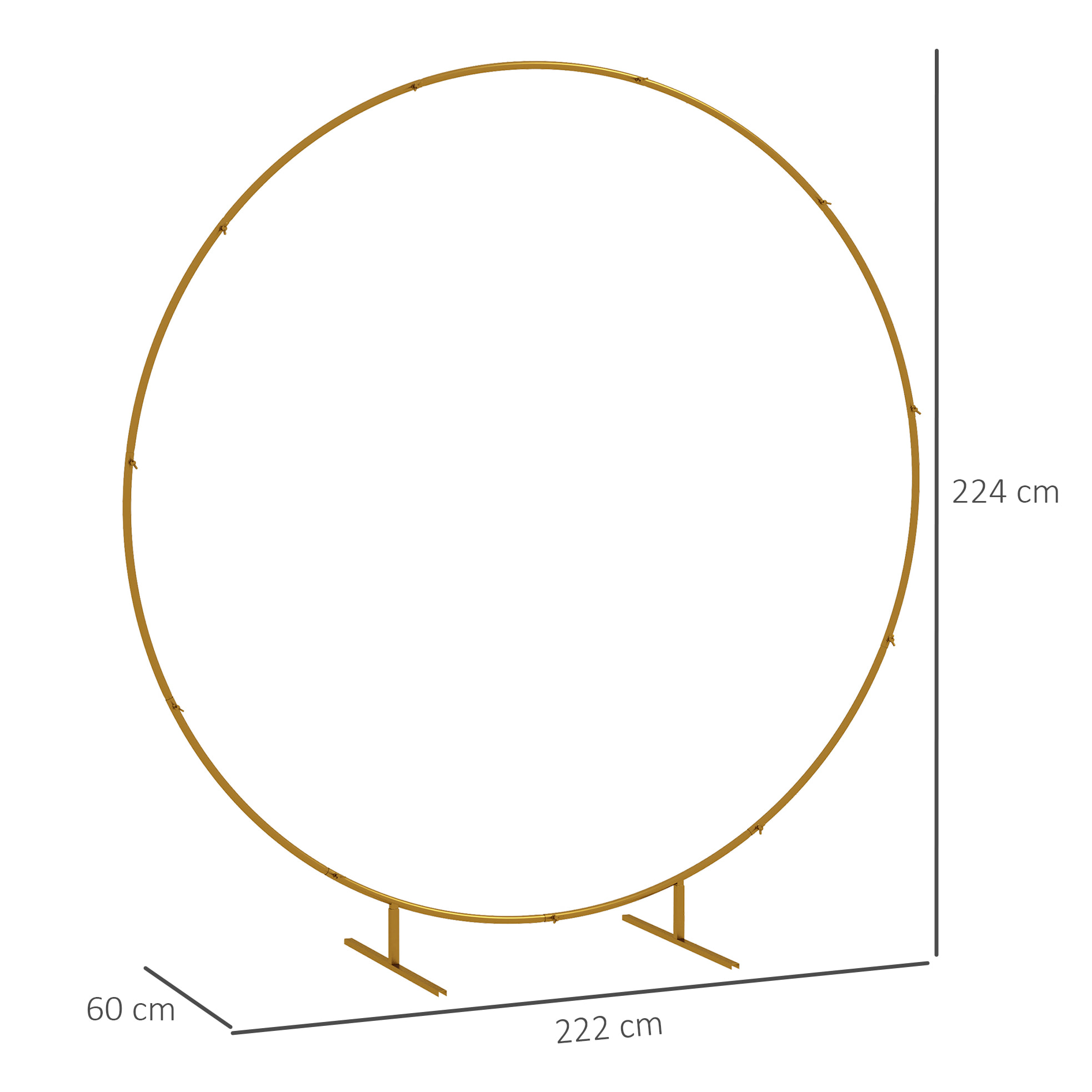 Arche décorative - arche de mariage - arche de ballon - dim. 222L x 60l x 224H cm - acier doré