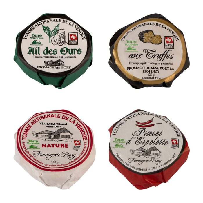 Assortiment de Tommes fourrées : truffe d'été, piment d'espelette, ail des ours et nature - 460g - Suisse