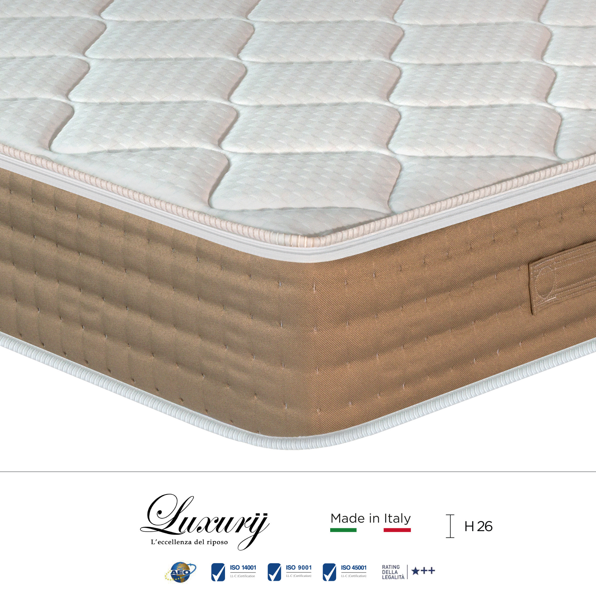 "Murano" H26 cm 90x200 guanciale Hydrogel OMAGGIO a molle insacchettate indipendenti ,7 zone a portanza differenziata arrotolato
