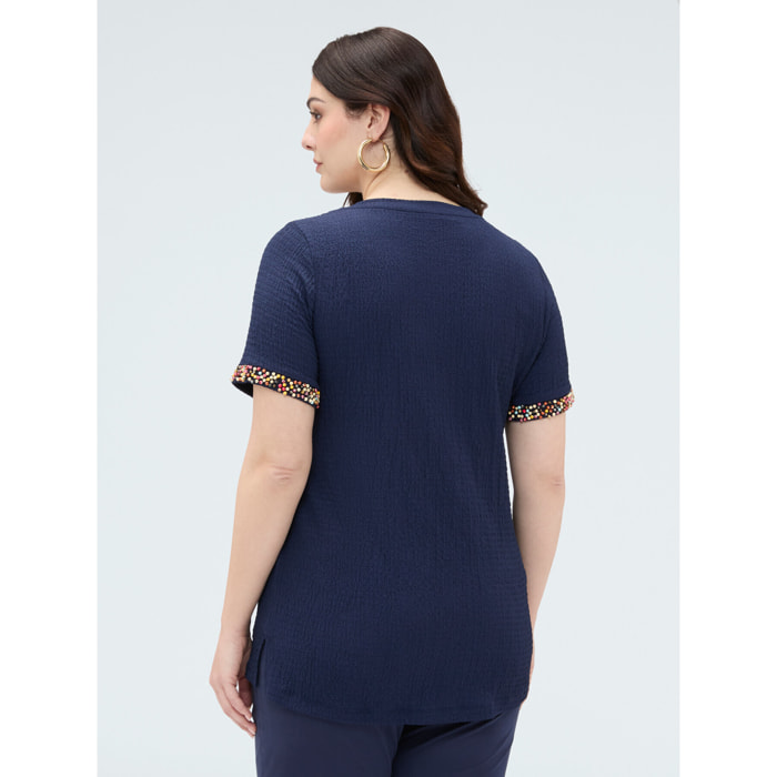 Fiorella Rubino - T-shirt in jersey con perline - Blu