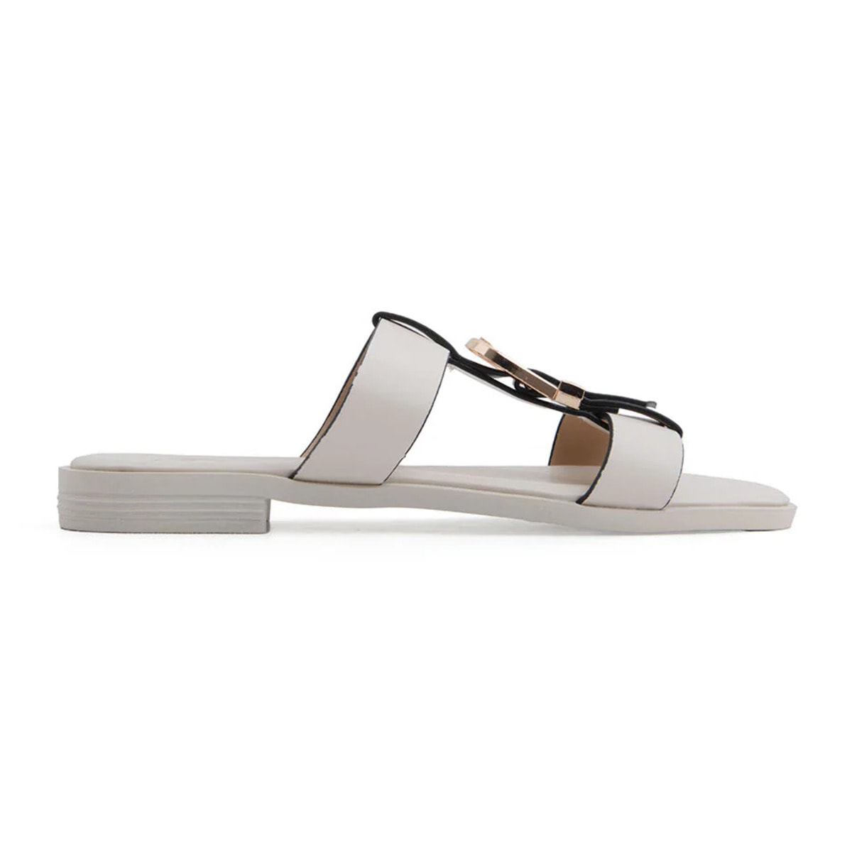 Ciabatta con maxi fibbia oro - BEIGE