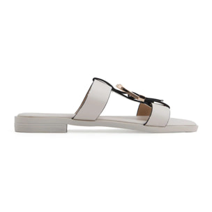Ciabatta con maxi fibbia oro - BEIGE