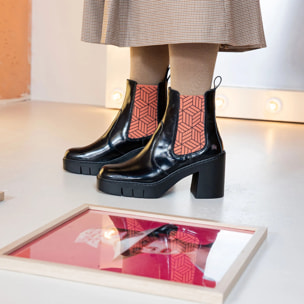 Botines 1983 NAPPA SHINNY BLACK-SALMON/BERNA color Black-salmon