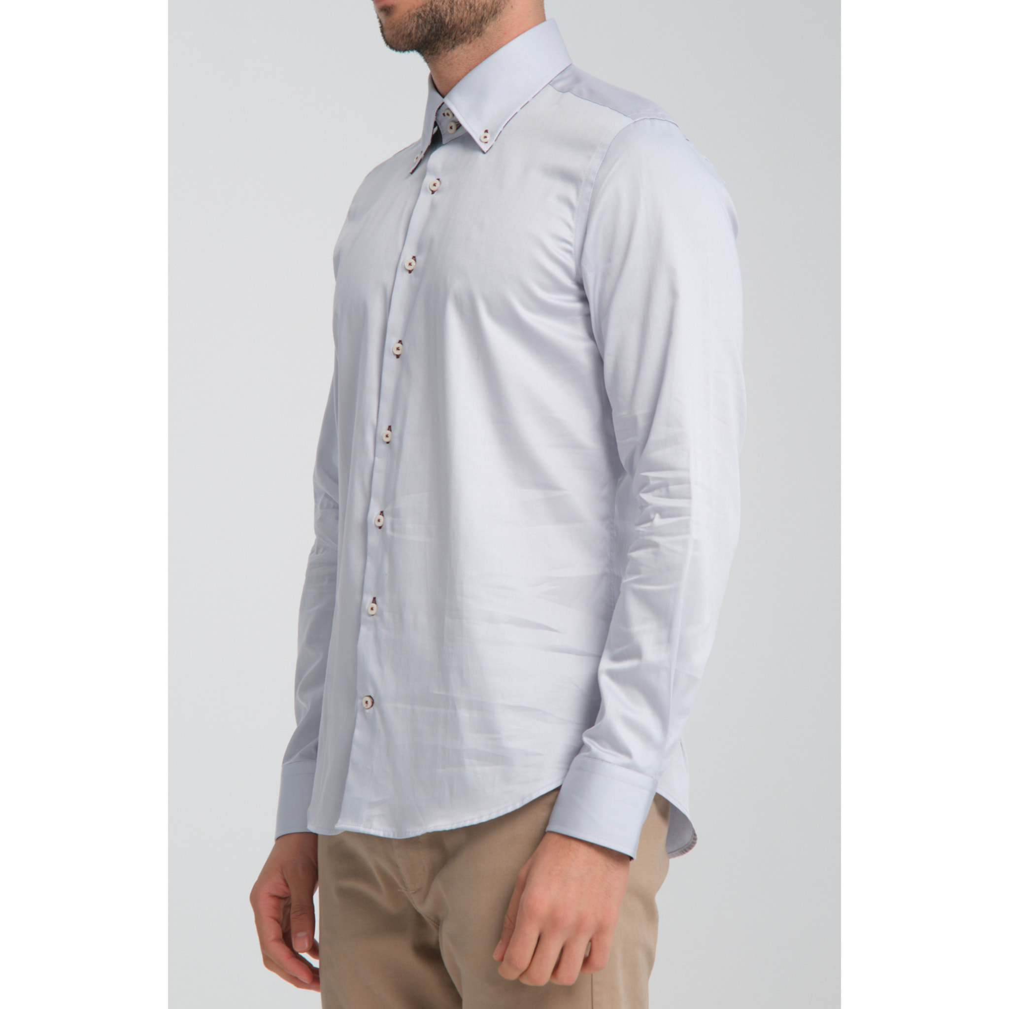 Camicia Uomo 2 Bottoni Button Down Slim Satin Unito Grigio