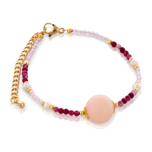 Veritas Pulsera de perlas naturales con cuentas de turmalina y circón rosa, con cierre de mosquetón.