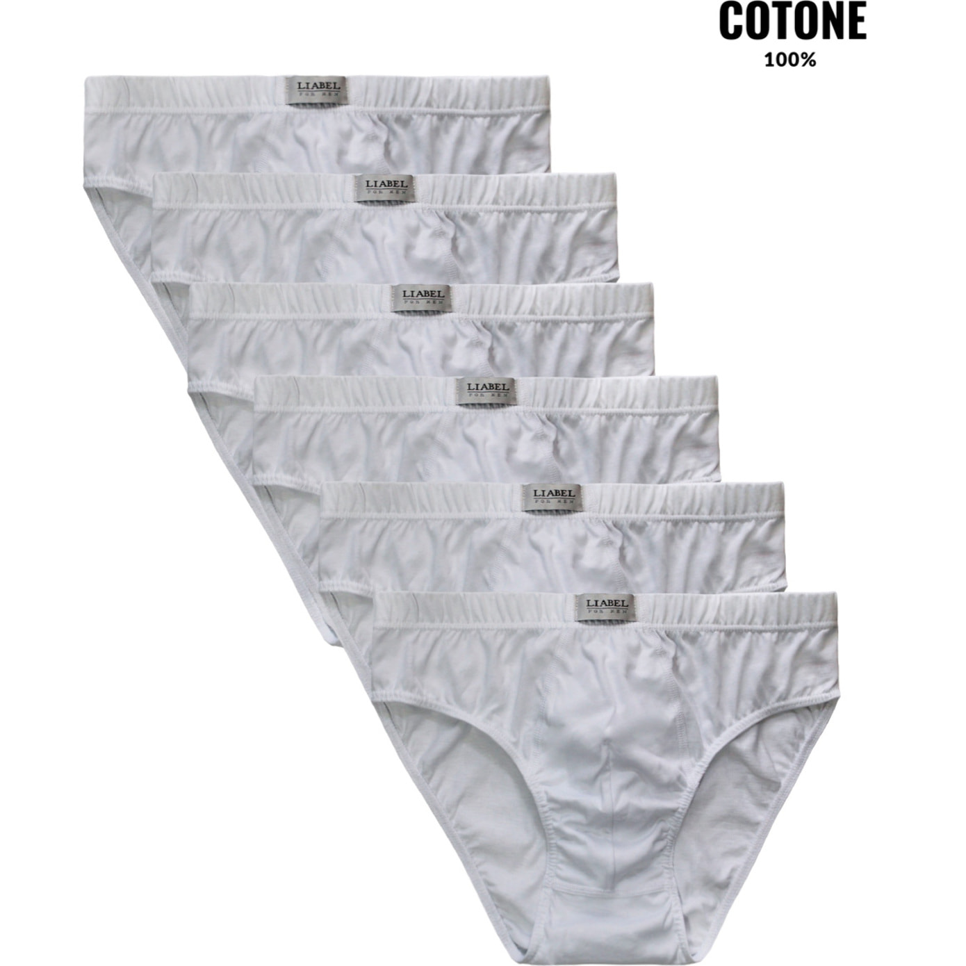 6 Slip Uomo 100% Cotone Mercerizzato Liabel, Art. 940 Bianco