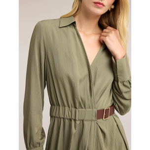 Motivi - Vestito chemisier in twill drappeggiato - Verde militare