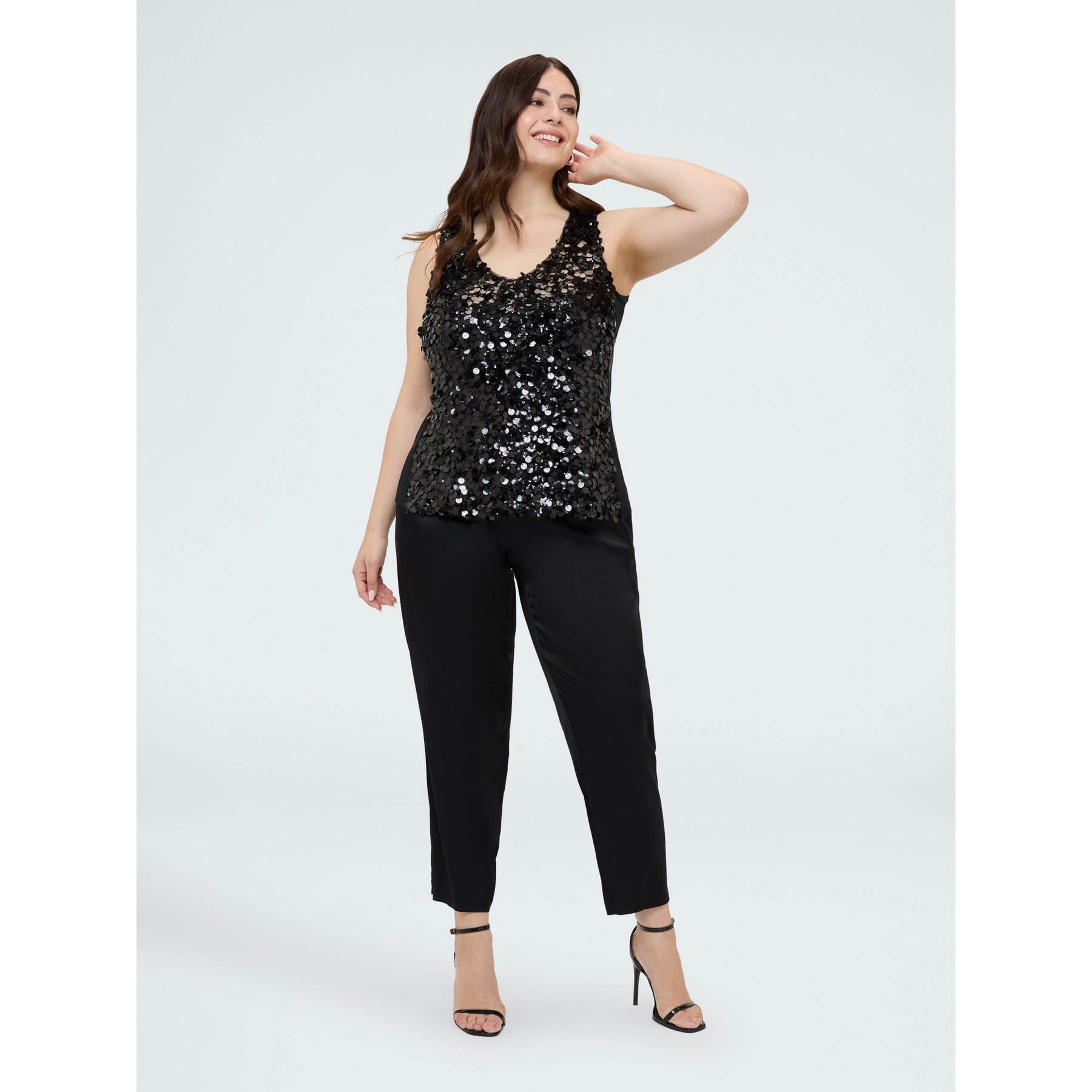 Fiorella Rubino - Top con paillettes e scollo a V - Nero