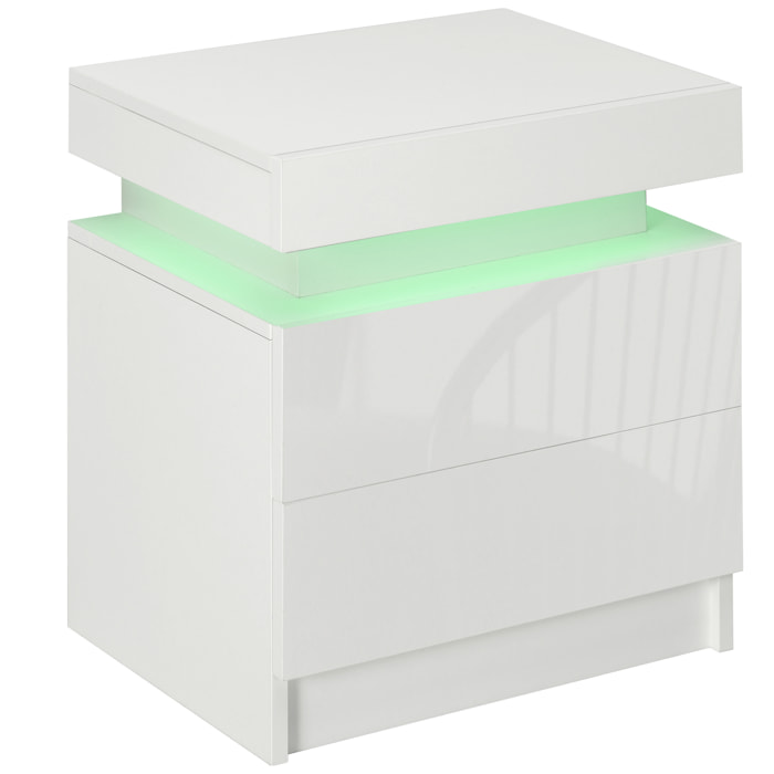 Table de chevet LED 2 tiroirs blanc laqué