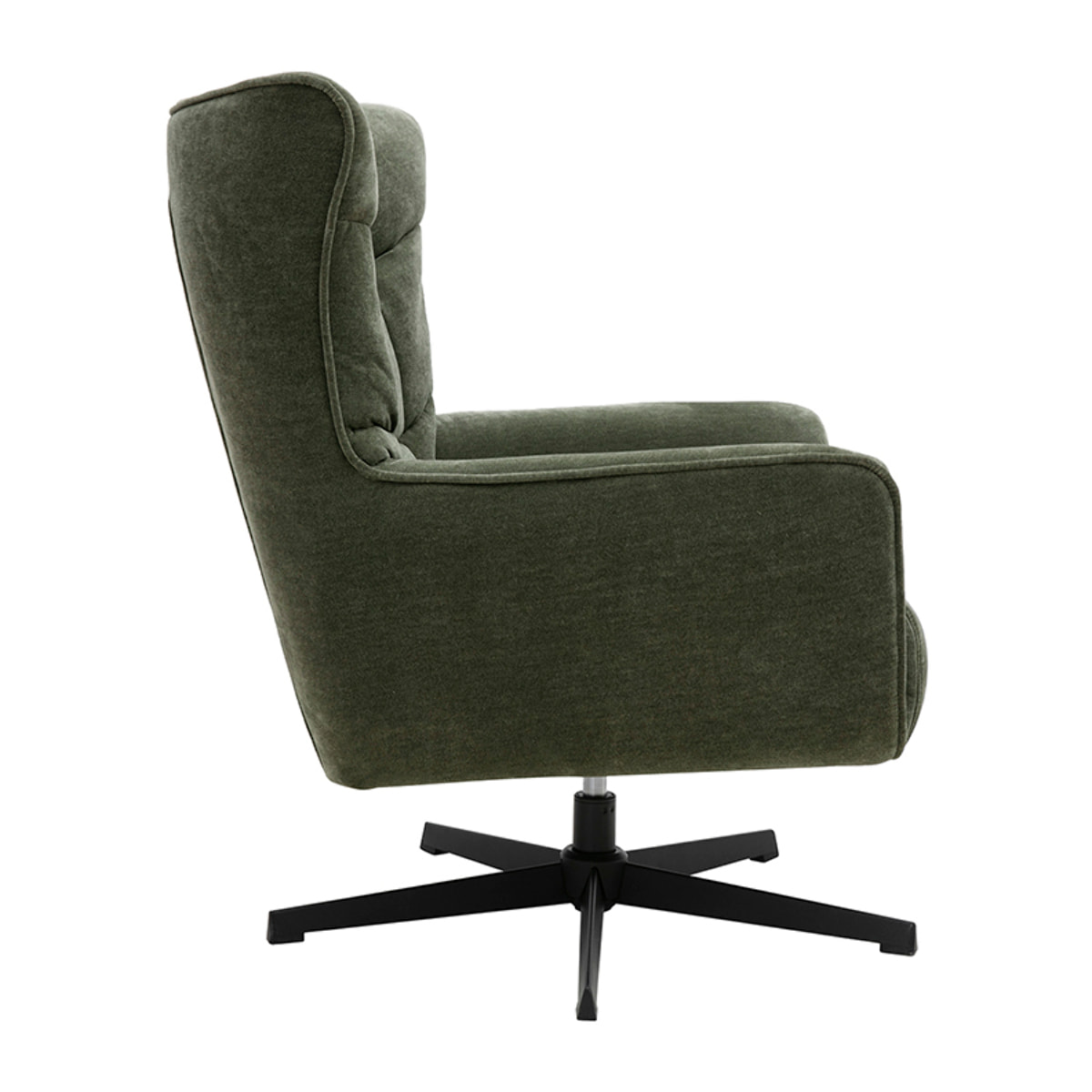 Fauteuil pivotant en tissu effet velours vert kaki et métal AVERY