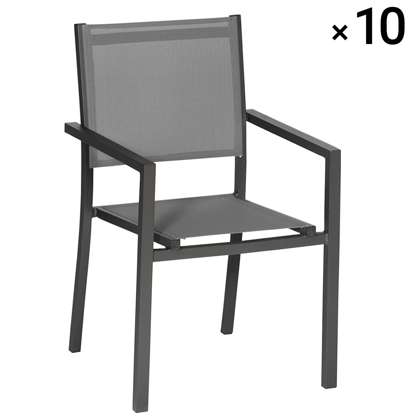 Lot de 10 chaises en aluminium anthracite - textilène gris