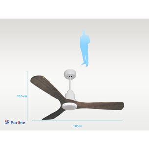 Ventilador de techo Reversible Termostato Dimable Wifi Motor DC Techos Inclinados Mando a Distancia Luz tres tonos Hypersilence Memoria MoyoD132C04LED66871 PURLINE