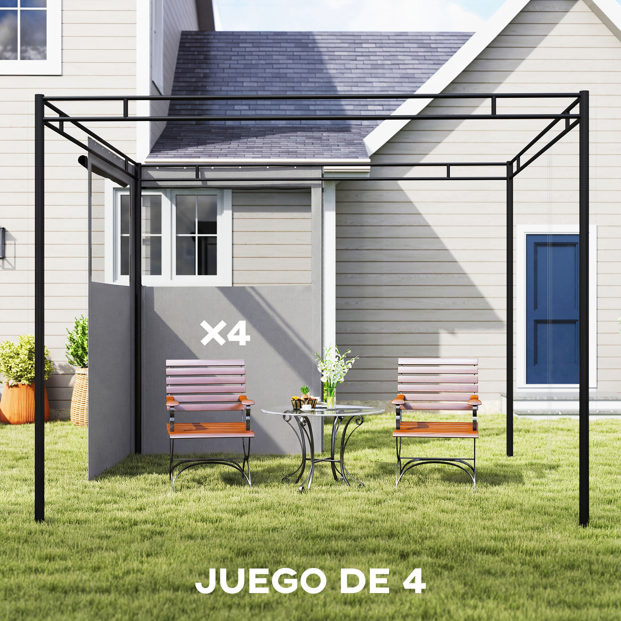 4 Paredes Laterales para Cenador, 3x3 m, Laterales de Carpa con 8 Ventanas de Malla Enrollables, Protección UV 30+, Impermeable, Reemplazo Lateral para Carpa de Jardín, Gris Claro