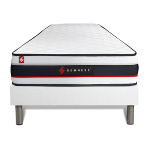 Ensemble - Matelas Mousse haute densitée avec micro-cellules d'air 19cm d'épaisseur - 1 zone de confort - Confort très ferme - Sommier tapissier monobloc - 1 place