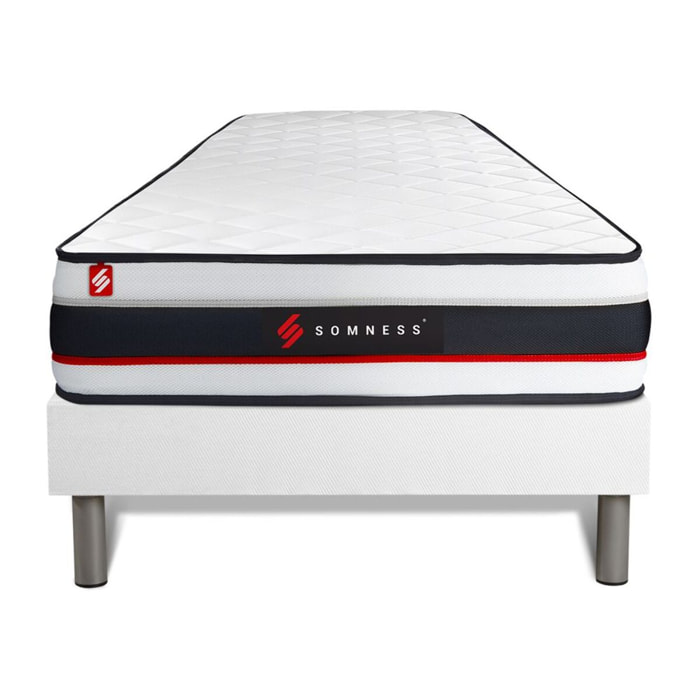 Ensemble - Matelas Mousse haute densitée avec micro-cellules d'air 19cm d'épaisseur - 1 zone de confort - Confort très ferme - Sommier tapissier monobloc - 1 place