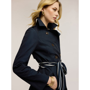 Motivi - Trench in drill misto cotone con doppia cintura - Blu