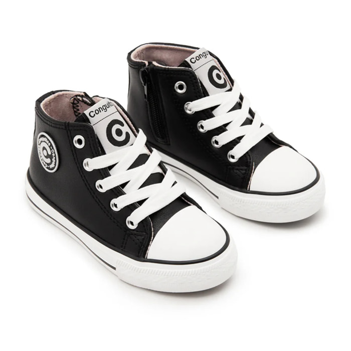 Zapatillas Altas de Niña Logo Napa Negro
