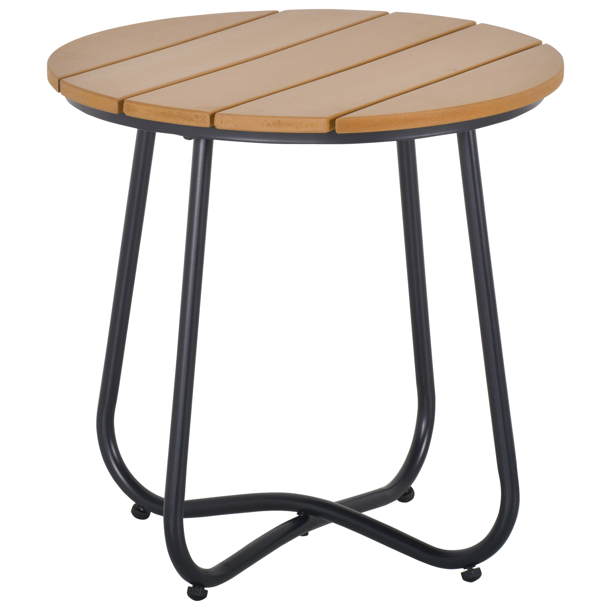 Mesa Auxiliar Redonda Mesa de Jardín Exterior con Diseño de Listones y Patas Ajustables Mesa para Exterior Terraza Patio Ø49x48 cm Natural y Negro