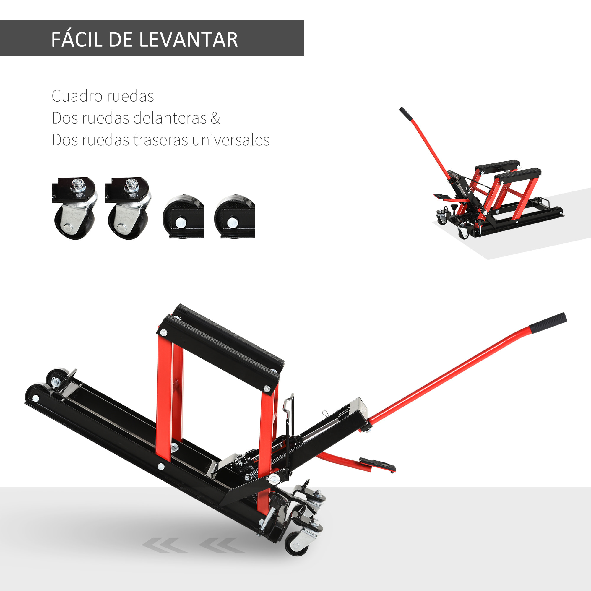 Gato Hidráulico de Motocicletas Acero Soporte 680 kg 110x36x67 cm Negro y Rojo