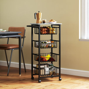 Carrito de Cocina Carrito Verdulero para Cocina con 4 Cestas Deslizables y Marco de Acero Carrito Auxiliar con Ruedas para Comedor 49,5x31x91 cm Gris Claro