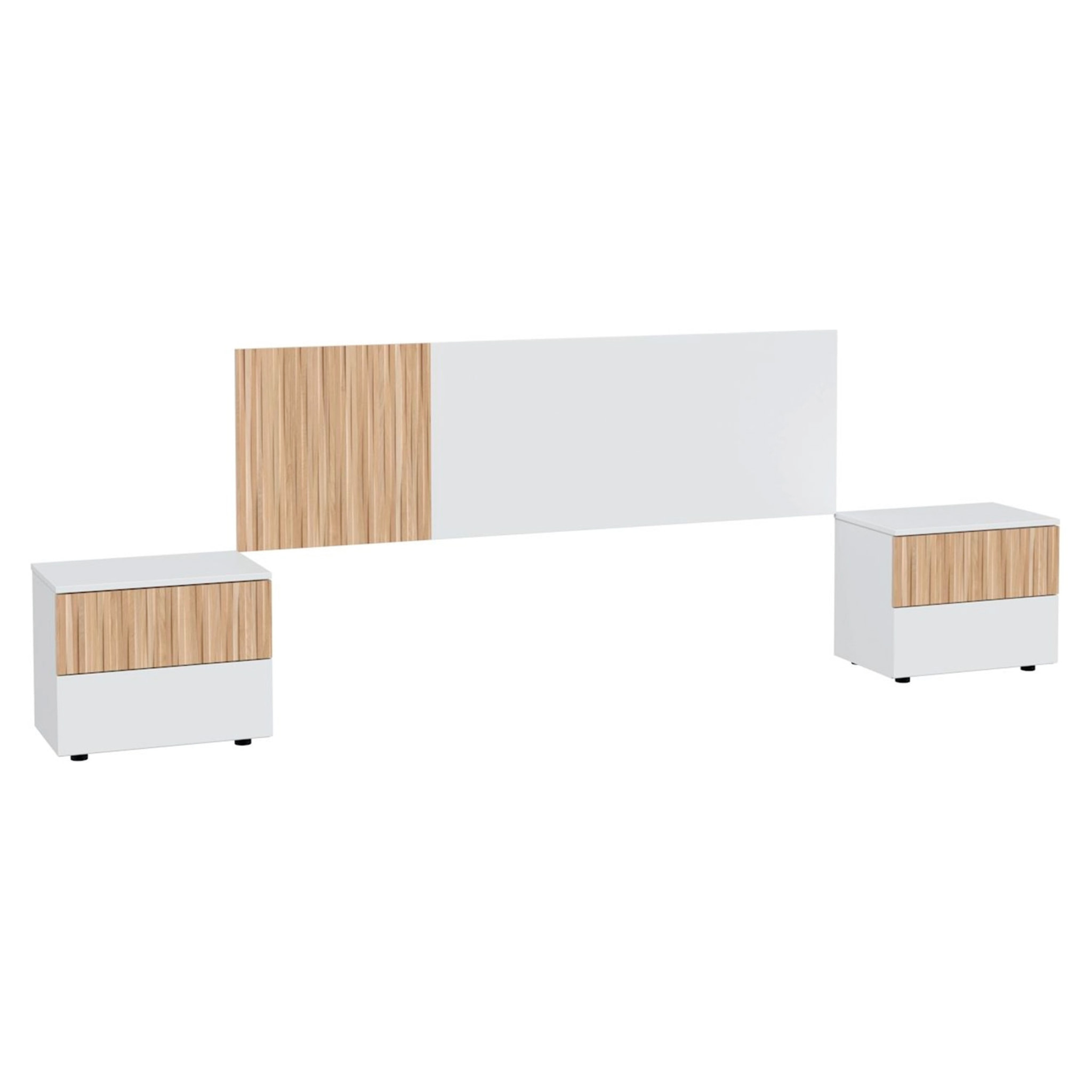 Testiera Letto Matrimoniale Da 160 Cm Con 2 Comodini A 2 Cassetti Set Camera Da Letto Moderno Con Fissaggio A Parete Design Bianco E Legno Naturale